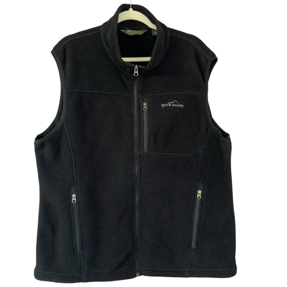 Eddie Bauer Black Fleece Vest Zip Up Men’s XL Cozy Casual Outdoor Autumn Fishing - Picture 2 of 14